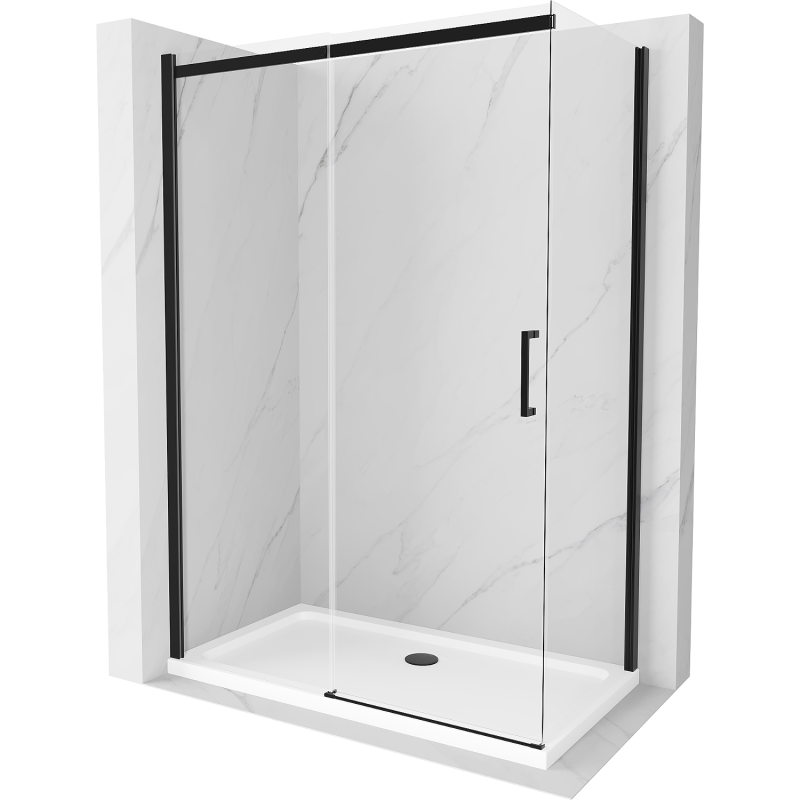 Mexen Omega extendable shower cubicle 140 x 80 cm, Transparent, Black + shower tray Flat, White - 825-140-080-70-00-4010B