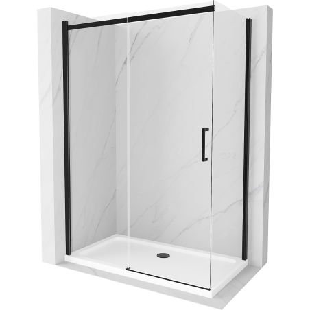 Mexen Omega extendable shower cubicle 140 x 80 cm, Transparent, Black + shower tray Flat, White - 825-140-080-70-00-4010B