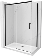 Mexen Omega extendable shower cubicle 140 x 80 cm, Transparent, Black + shower tray Flat, White - 825-140-080-70-00-4010B