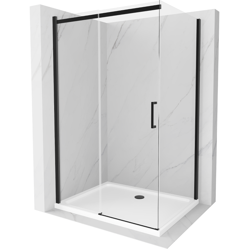 Mexen Omega sliding shower cabin 140 x 100 cm, transparent, black + Flat tray, white - 825-140-100-70-00-4010B