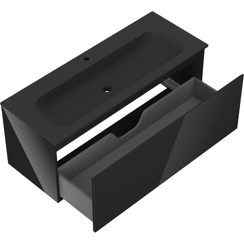 Mexen Orio bathroom cabinet 120 cm with Vela washbasin, 1 drawer, black gloss/black matte - 91A10-12047-1-BF70-W23M71