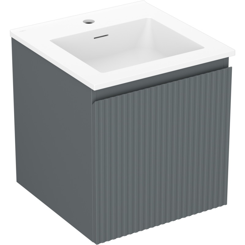 Mexen Rivel 45 cm bathroom cabinet with Otis sink, 1 drawer, grooved, matte graphite/white matte - 91A20-04547-1-BF66-W18M01