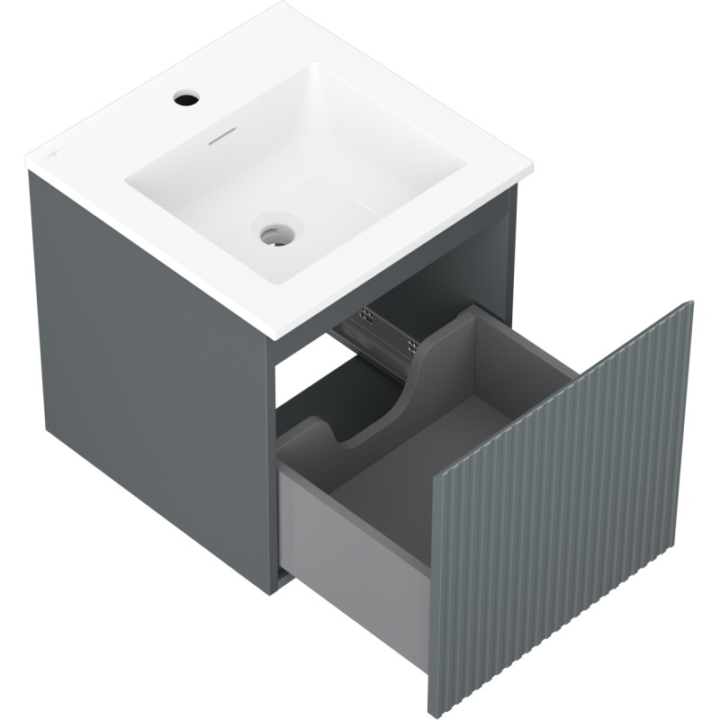 Mexen Rivel 45 cm bathroom cabinet with Otis sink, 1 drawer, grooved, matte graphite/white matte - 91A20-04547-1-BF66-W18M01