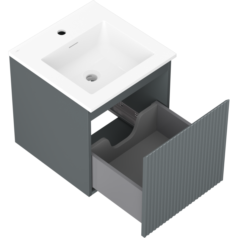 Mexen Rivel bathroom cabinet 45 cm with Otis sink, 1 drawer, grooved, graphite matte/white matte - 91A20-04547-1-BF66-W18M01