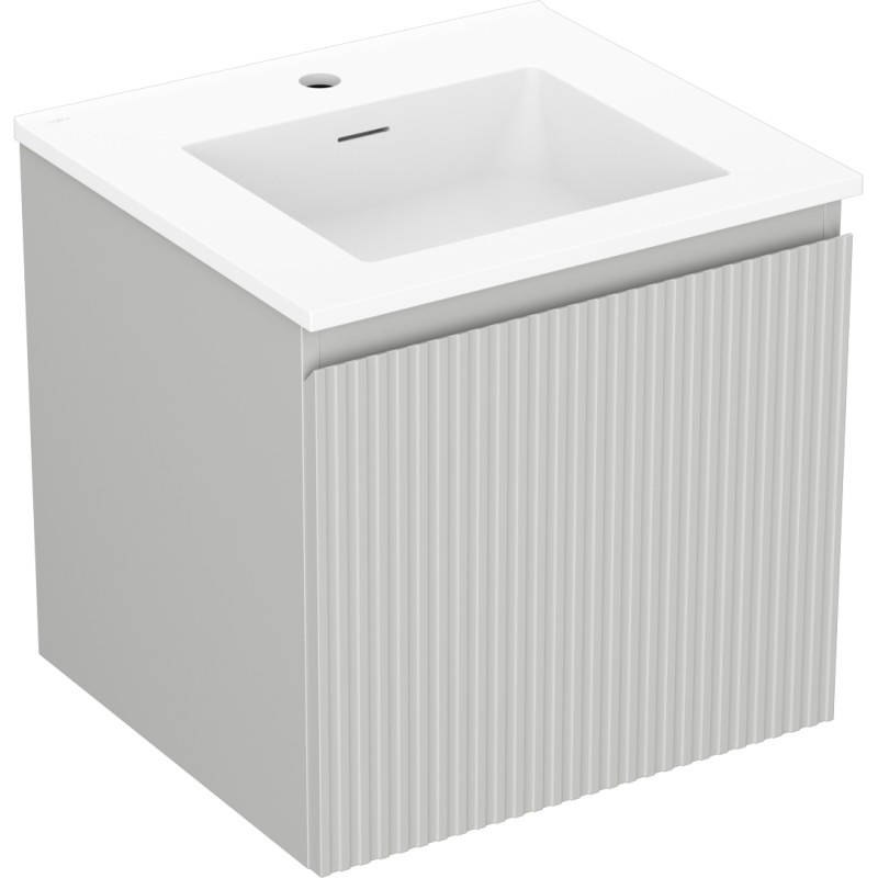 Mexen Rivel bathroom cabinet 50 cm with Otis sink, 1 drawer, grooved, matte gray/white matte - 91A20-05047-1-BF62-W18M01