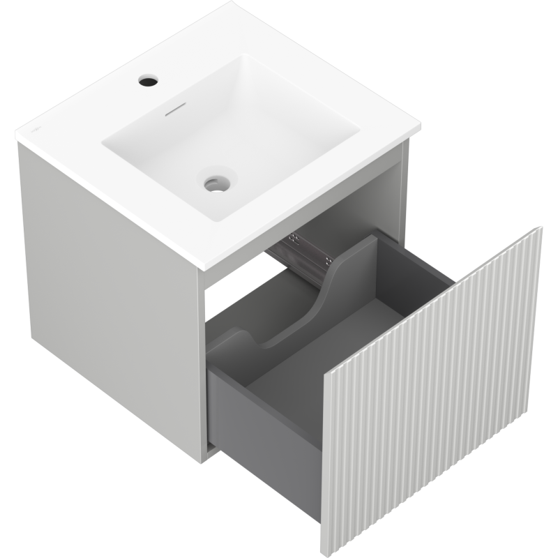 Mexen Rivel bathroom cabinet 50 cm with Otis sink, 1 drawer, grooved, grey matt/white matt - 91A20-05047-1-BF62-W18M01