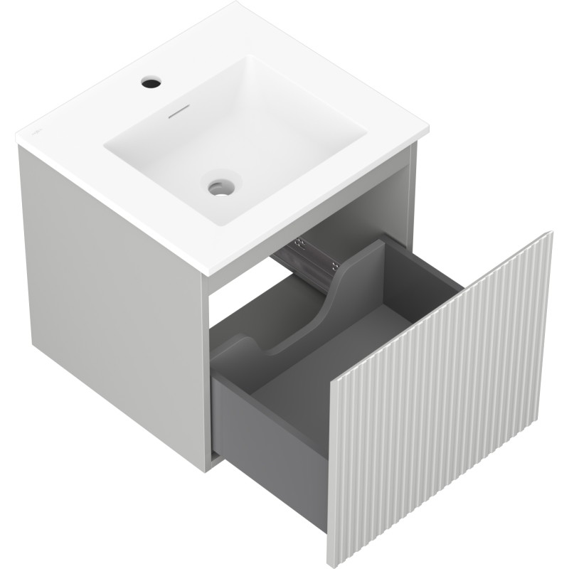 Mexen Rivel bathroom cabinet 50 cm with Otis sink, 1 drawer, grooved, matte gray/white matte - 91A20-05047-1-BF62-W18M01