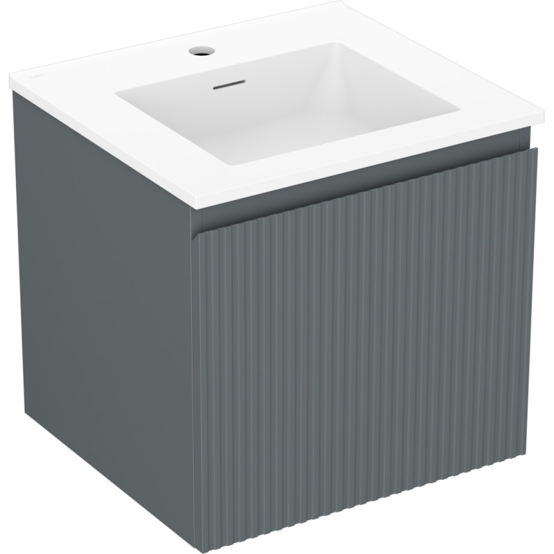 Mexen Rivel 50 cm Bathroom Cabinet with Otis Sink, 1 Drawer, Grooved, Matt Graphite/White - 91A20-05047-1-BF66-W18M01