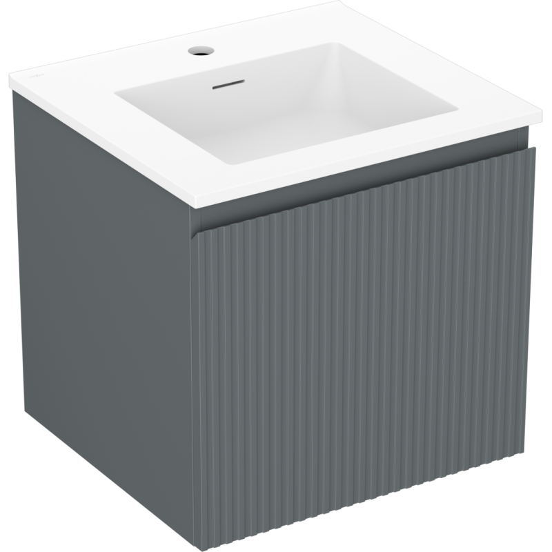 Mexen Rivel bathroom cabinet 50 cm with Otis sink, 1 drawer, fluted, matte graphite/white matte - 91A20-05047-1-BF66-W18M01