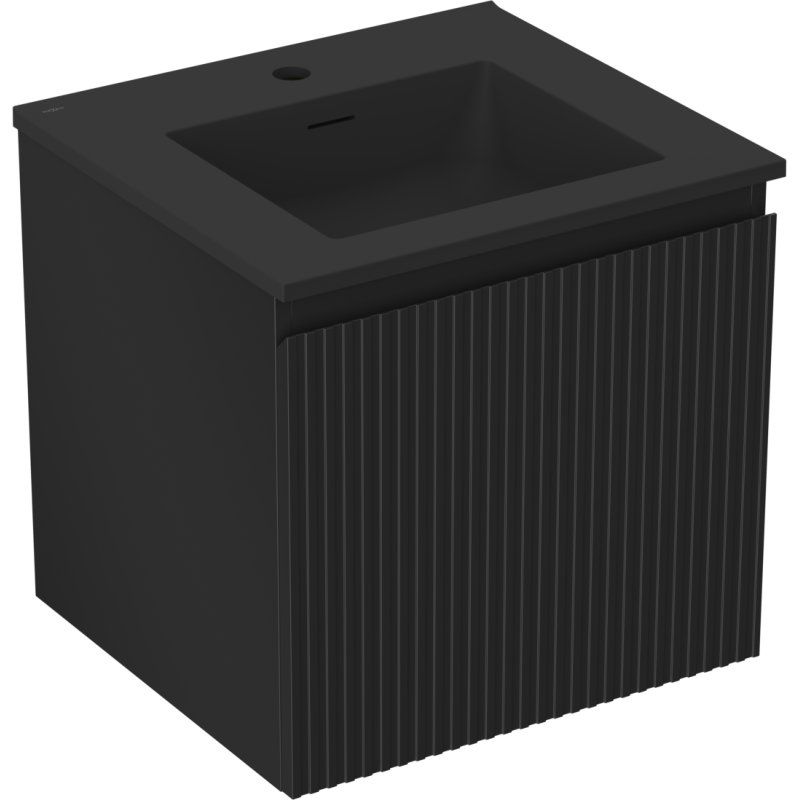 Mexen Rivel bathroom cabinet 50 cm with Otis sink, 1 drawer, grooved, black matte - 91A20-05047-1-BF71-W18M71