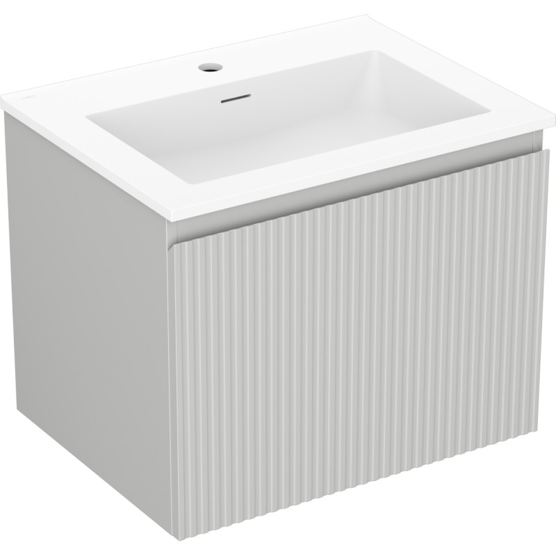 Mexen Rivel 60 cm Bathroom Cabinet with Otis Sink, 1 Drawer, Grooved, Matte Gray/Matte White - 91A20-06047-1-BF62-W18M01