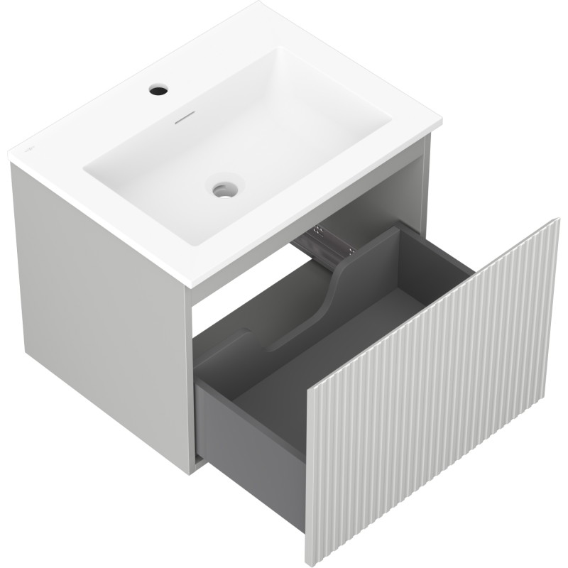 Mexen Rivel 60 cm Bathroom Cabinet with Otis Sink, 1 Drawer, Grooved, Matte Gray/Matte White - 91A20-06047-1-BF62-W18M01