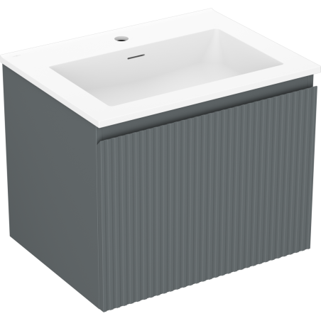 Mexen Rivel bathroom cabinet 60 cm with Otis washbasin, 1 drawer, fluted, graphite matt/white matt - 91A20-06047-1-BF66-W18M01