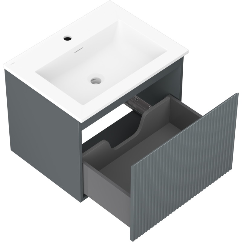 Mexen Rivel bathroom cabinet 60 cm with Otis sink, 1 drawer, grooved, graphite matt/white matt - 91A20-06047-1-BF66-W18M01