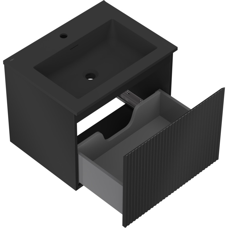 Mexen Rivel 60 cm Bathroom Cabinet with Sink Otis, 1 Drawer, Fluted, Black Matte - 91A20-06047-1-BF71-W18M71