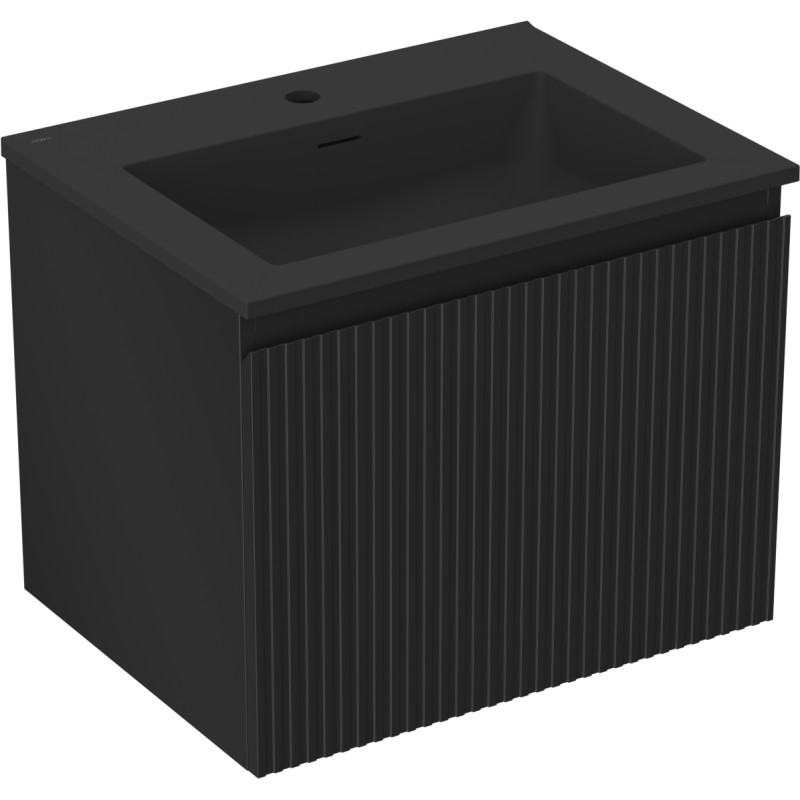 Mexen Rivel 60 cm Bathroom Cabinet with Sink Otis, 1 Drawer, Fluted, Black Matte - 91A20-06047-1-BF71-W18M71