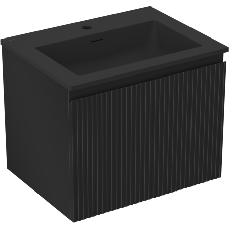 Mexen Rivel bathroom cabinet 60 cm with Otis sink, 1 drawer, grooved, black matte - 91A20-06047-1-BF71-W18M71