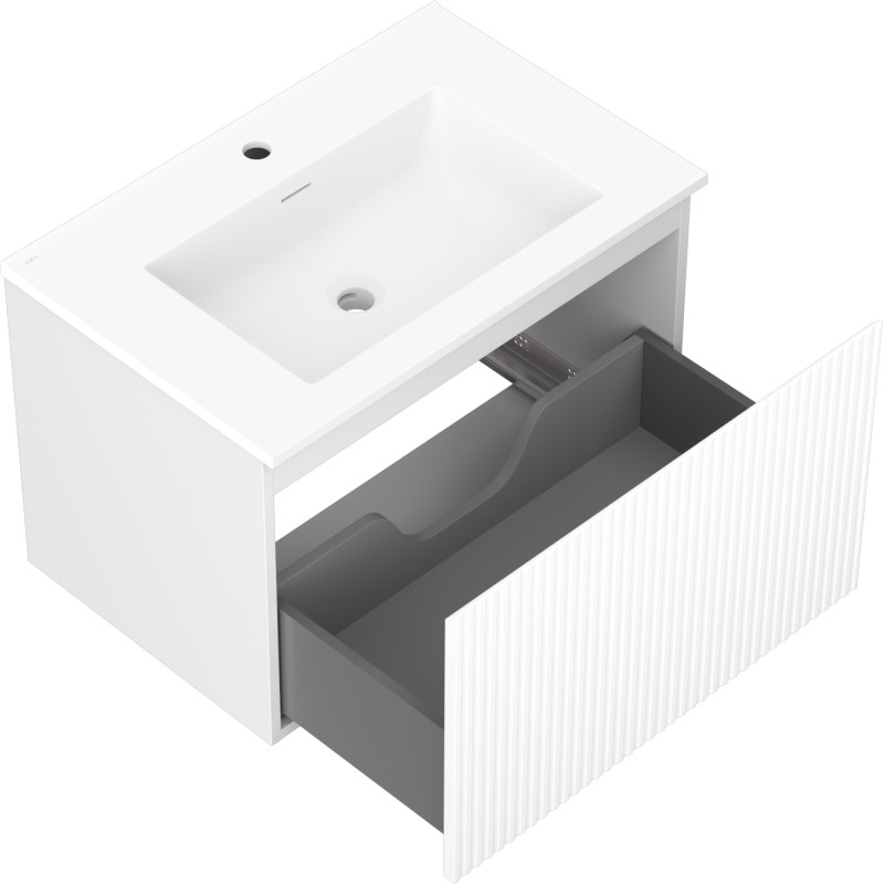 Mexen Rivel 70 cm bathroom cabinet with Otis sink, 1 drawer, fluted, white matte - 91A20-07047-1-BF01-W18M01