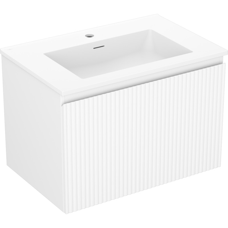 Mexen Rivel 70 cm bathroom cabinet with Otis sink, 1 drawer, fluted, white matte - 91A20-07047-1-BF01-W18M01