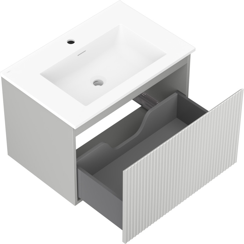 Mexen Rivel 70 cm Bathroom Cabinet with Basin Otis, 1 Drawer, Grooved, Matte Gray/Matte White - 91A20-07047-1-BF62-W18M01