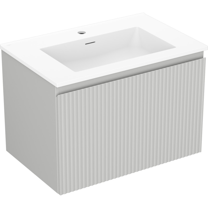 Mexen Rivel 70 cm Bathroom Cabinet with Basin Otis, 1 Drawer, Grooved, Matte Gray/Matte White - 91A20-07047-1-BF62-W18M01