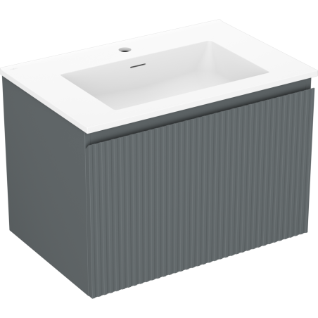 Mexen Rivel 70 cm bathroom cabinet with Otis sink, 1 drawer, fluted, matte graphite/white matte - 91A20-07047-1-BF66-W18M01
