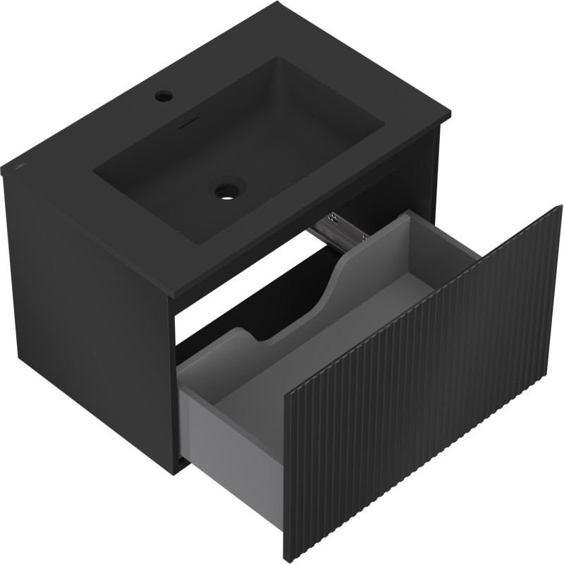 Mexen Rivel bathroom cabinet 70 cm with sink Otis, 1 drawer, grooved, matte black - 91A20-07047-1-BF71-W18M71