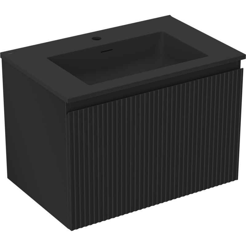 Mexen Rivel bathroom cabinet 70 cm with sink Otis, 1 drawer, grooved, matte black - 91A20-07047-1-BF71-W18M71