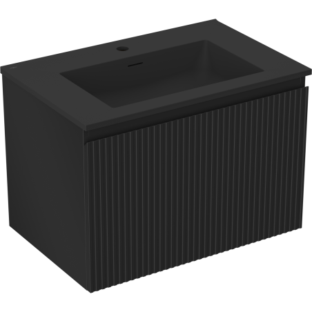 Mexen Rivel bathroom cabinet 70 cm with Otis sink, 1 drawer, grooved, black matte - 91A20-07047-1-BF71-W18M71
