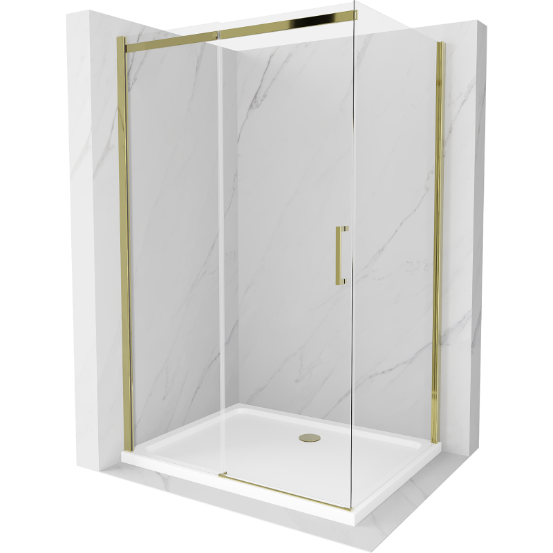 Mexen Omega extendable shower cubicle 100 x 70 cm, Transparent, Gold + shower tray Flat - 825-100-070-50-00-4010