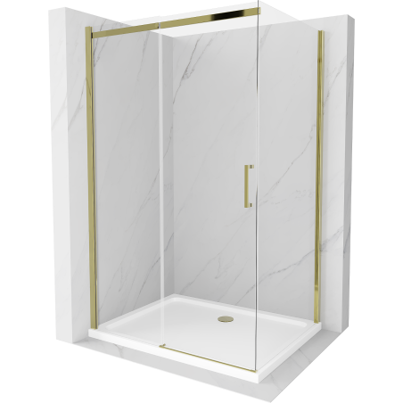 Mexen Omega extendable shower cubicle 100 x 70 cm, Transparent, Gold + shower tray Flat - 825-100-070-50-00-4010
