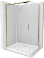 Mexen Omega extendable shower cubicle 100 x 70 cm, Transparent, Gold + shower tray Flat - 825-100-070-50-00-4010