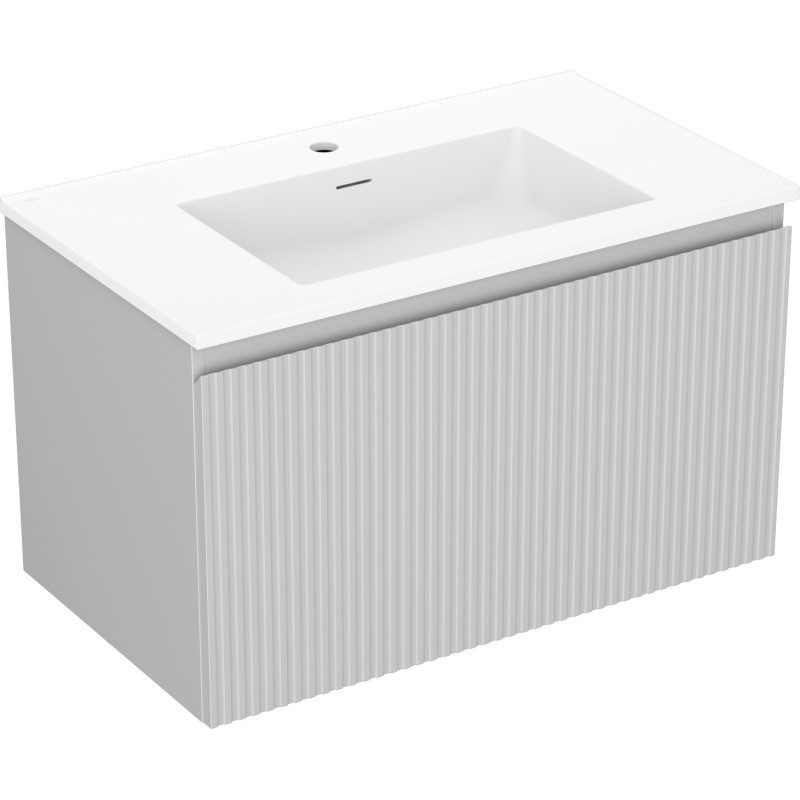 Mexen Rivel bathroom cabinet 80 cm with Otis sink, 1 drawer, grooved, gray matte/white matte - 91A20-08047-1-BF62-W18M01