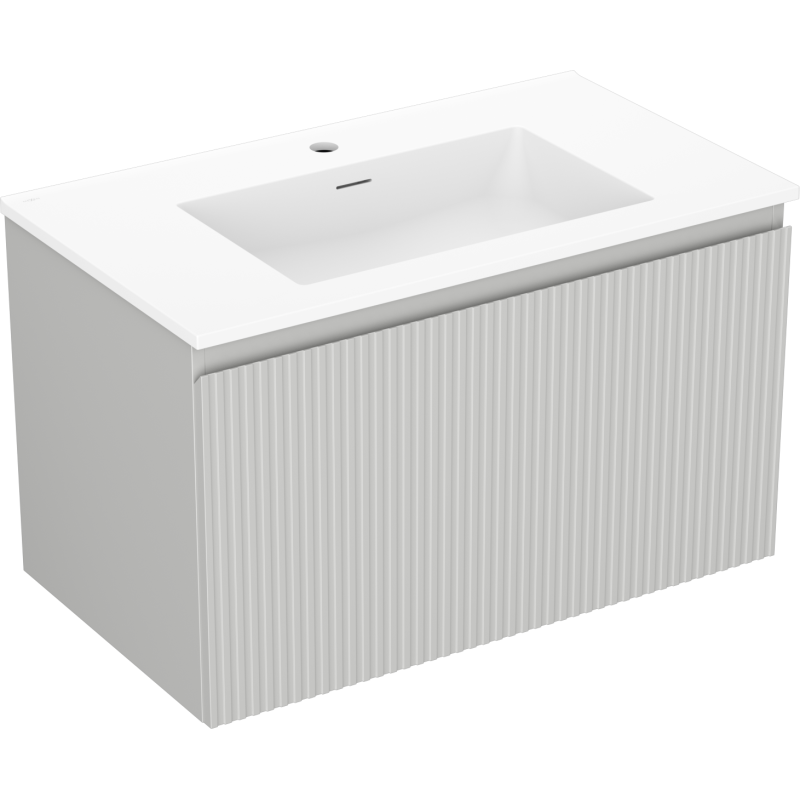 Mexen Rivel bathroom cabinet 80 cm with Otis washbasin, 1 drawer, fluted, gray matte/white matte - 91A20-08047-1-BF62-W18M01