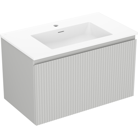 Mexen Rivel bathroom cabinet 80 cm with Otis washbasin, 1 drawer, fluted, gray matte/white matte - 91A20-08047-1-BF62-W18M01
