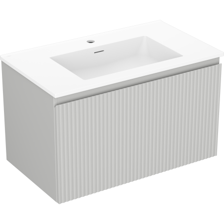 Mexen Rivel bathroom cabinet 80 cm with Otis washbasin, 1 drawer, fluted, grey matte/white matte - 91A20-08047-1-BF62-W18M01