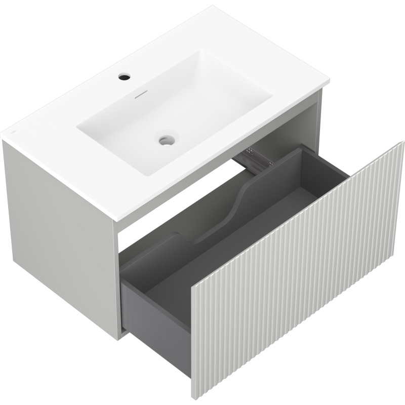 Mexen Rivel bathroom cabinet 80 cm with Otis sink, 1 drawer, grooved, gray matte/white matte - 91A20-08047-1-BF62-W18M01