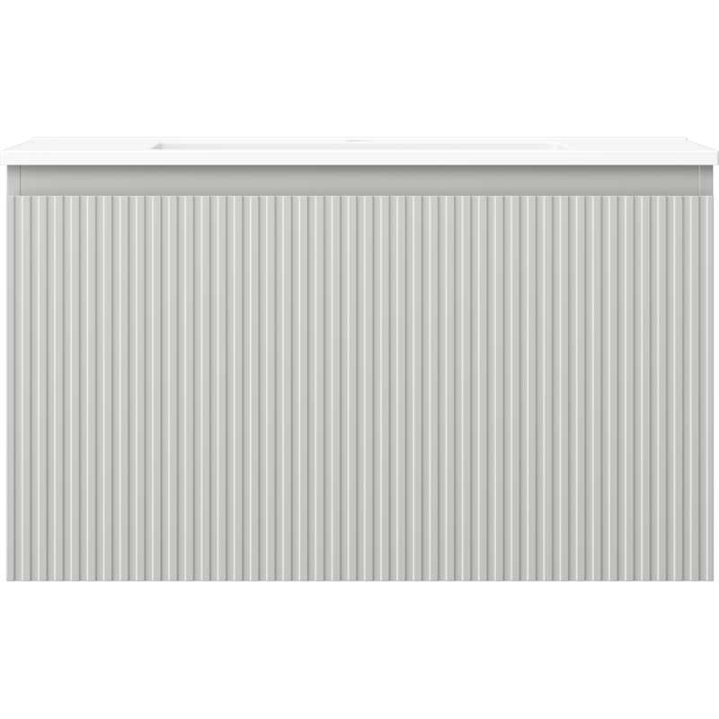 Mexen Rivel bathroom cabinet 80 cm with Otis washbasin, 1 drawer, fluted, grey matte/white matte - 91A20-08047-1-BF62-W18M01