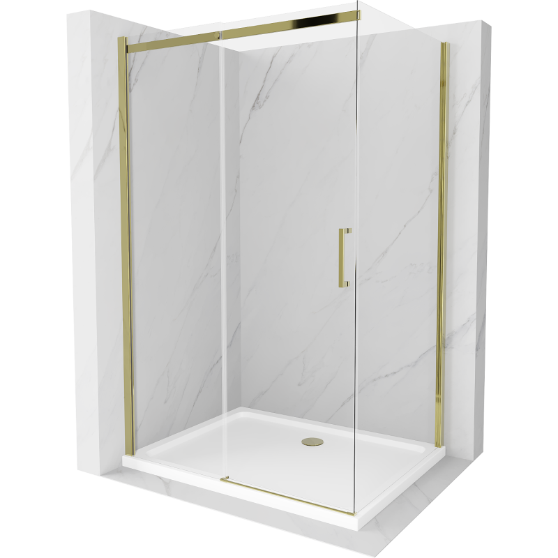 Mexen Omega sliding shower enclosure 100 x 80 cm, transparent, gold + Flat tray - 825-100-080-50-00-4010