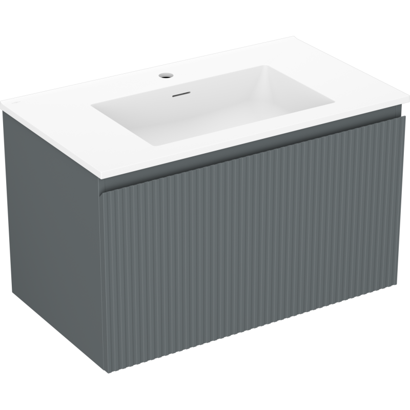 Mexen Rivel bathroom cabinet 80 cm with Otis sink, 1 drawer, grooved, graphite matt/white matt - 91A20-08047-1-BF66-W18M01