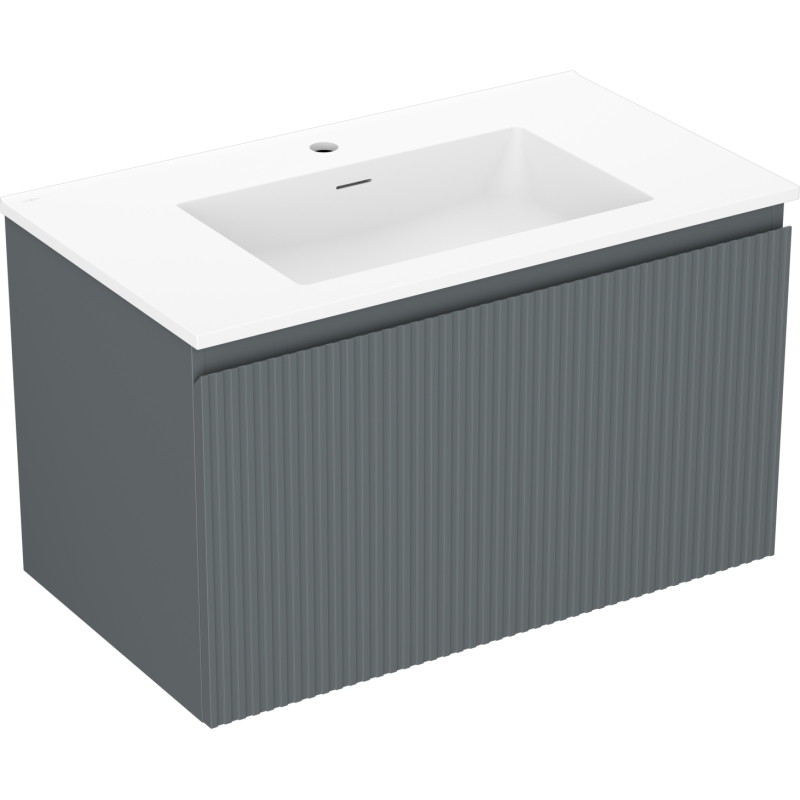 Mexen Rivel bathroom cabinet 80 cm with sink Otis, 1 drawer, grooved, graphite matt/white matt - 91A20-08047-1-BF66-W18M01