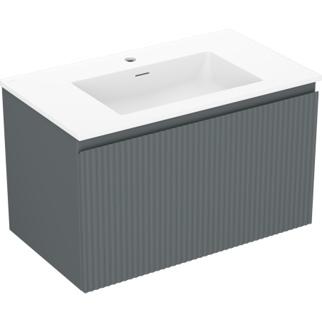 Mexen Rivel bathroom cabinet 80 cm with Otis sink, 1 drawer, grooved, graphite matt/white matt - 91A20-08047-1-BF66-W18M01