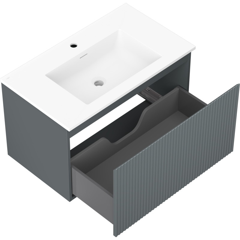Mexen Rivel bathroom cabinet 80 cm with sink Otis, 1 drawer, grooved, graphite matt/white matt - 91A20-08047-1-BF66-W18M01