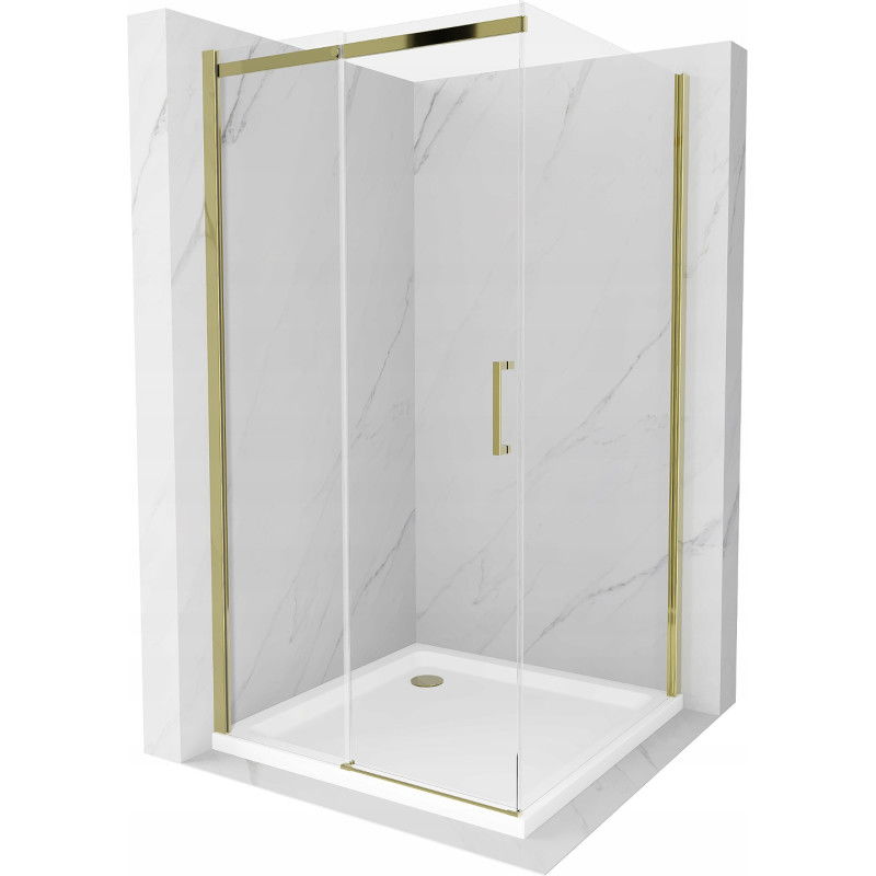 Mexen Omega extendable shower cubicle 100 x 100 cm, Transparent, Gold + shower tray Flat - 825-100-100-50-00-4010
