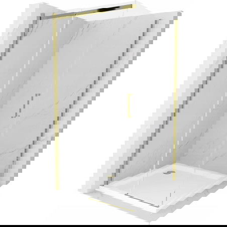 Mexen Omega extendable shower cubicle 100 x 100 cm, Transparent, Gold + shower tray Flat - 825-100-100-50-00-4010