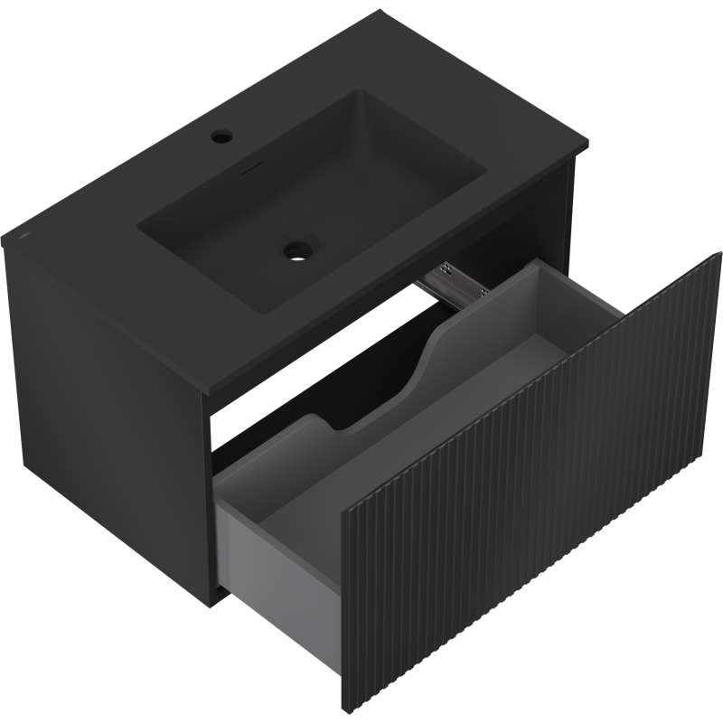 Mexen Rivel bathroom cabinet 80 cm with Otis sink, 1 drawer, fluted, black matt - 91A20-08047-1-BF71-W18M71