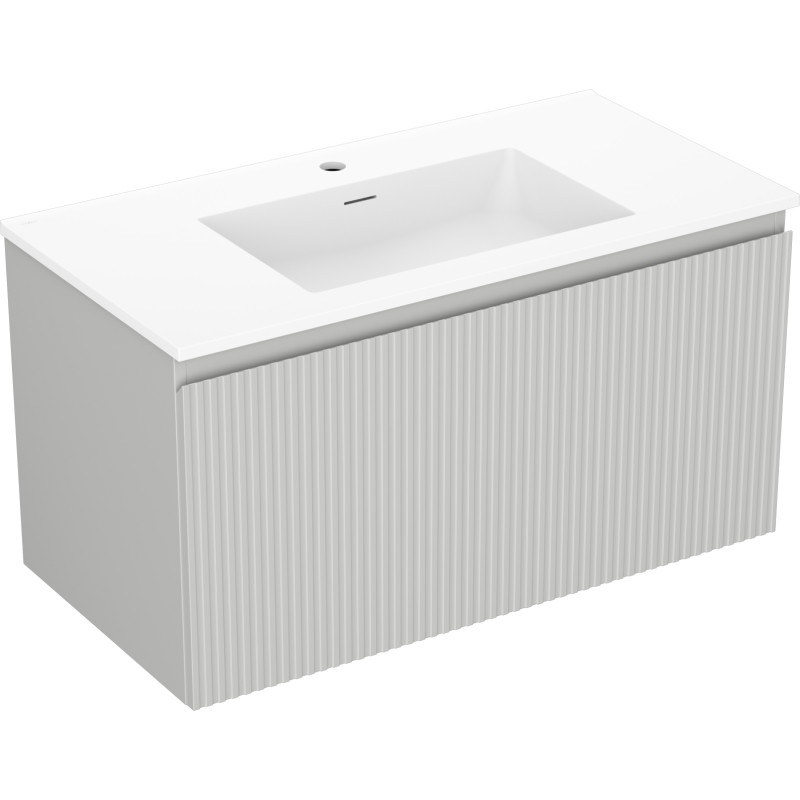 Mexen Rivel 90 cm bathroom cabinet with Otis washbasin, 1 drawer, fluted, gray matte/white matte - 91A20-09047-1-BF62-W18M01