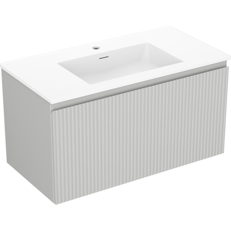 Mexen Rivel 90 cm bathroom cabinet with Otis washbasin, 1 drawer, fluted, gray matte/white matte - 91A20-09047-1-BF62-W18M01