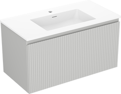 Mexen Rivel 90 cm bathroom cabinet with Otis washbasin, 1 drawer, fluted, gray matte/white matte - 91A20-09047-1-BF62-W18M01