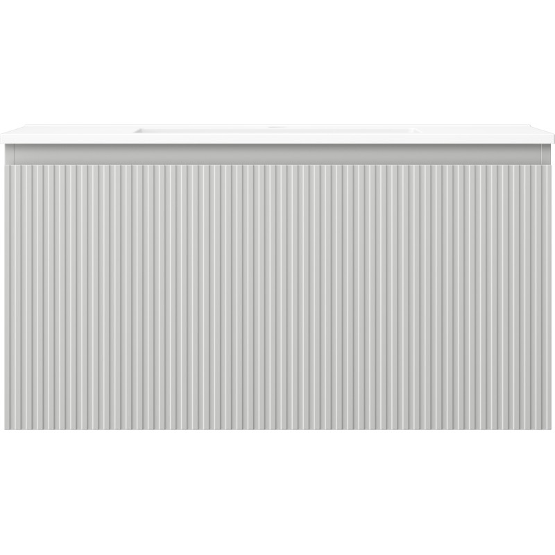 Mexen Rivel 90 cm bathroom cabinet with Otis washbasin, 1 drawer, fluted, gray matte/white matte - 91A20-09047-1-BF62-W18M01